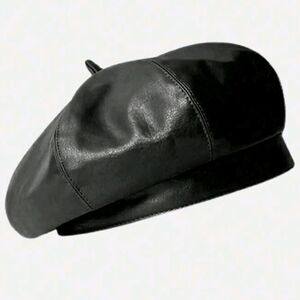 Women's Beret Black Faux Leather Hat